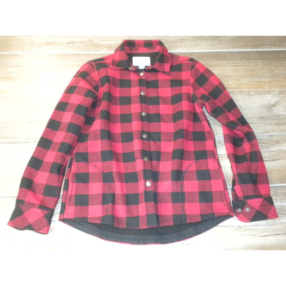 Orvis Shirt Jacket Shacket Womens S Red Black Plaid Pinnacle Fleece Line Flannel